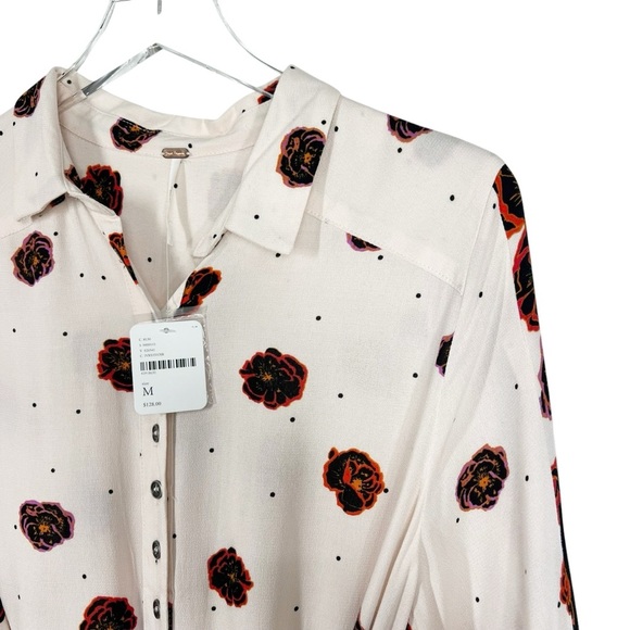 FREE PEOPLE Sweet Life Mini Dress Floral Button Down Flare Sleeve Size Medium - Picture 4 of 11
